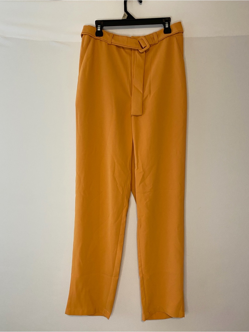 SHEIN Mustard Belted High-Waist Tapered Pants